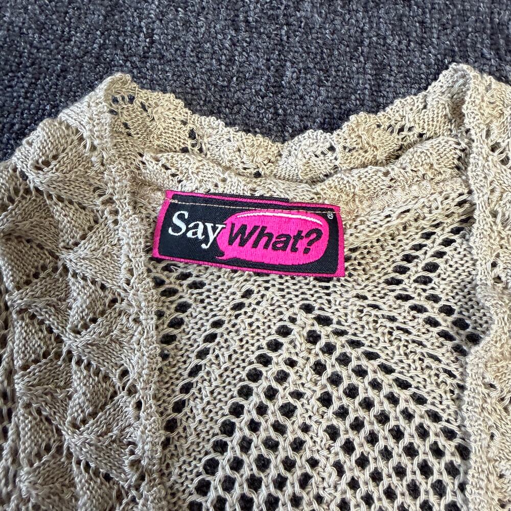 Vintage Y2k Crochet Knit Beige Short Sleeve Open Front Cardigan Top Women's S - Picture 3 of 5